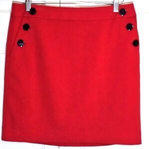 Loft‎ Red Mini Pencil Skirt 10 Buttons Office Business Preppy Classic